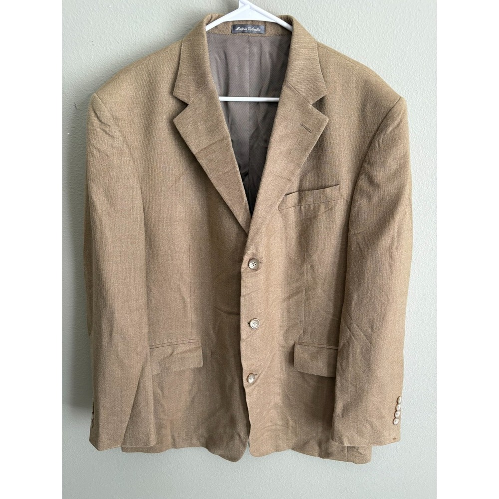 Oscar De La Renta Two Button Wool Sports Coat 44 R Brown Tan Silk Wool Blend